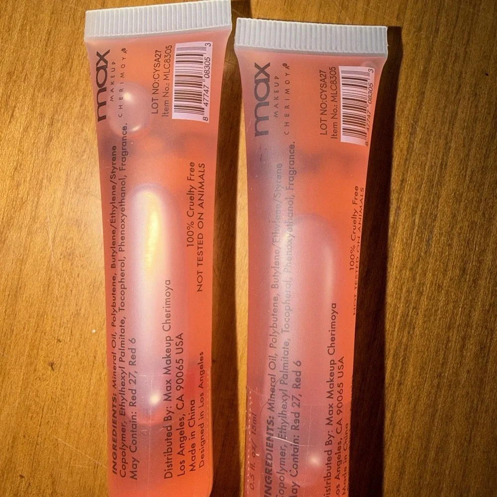 NEW Max Cherimoya Lip Gloss Ultra Shine‎ Pink Jelly Strawberry Sealed Lot Of 2